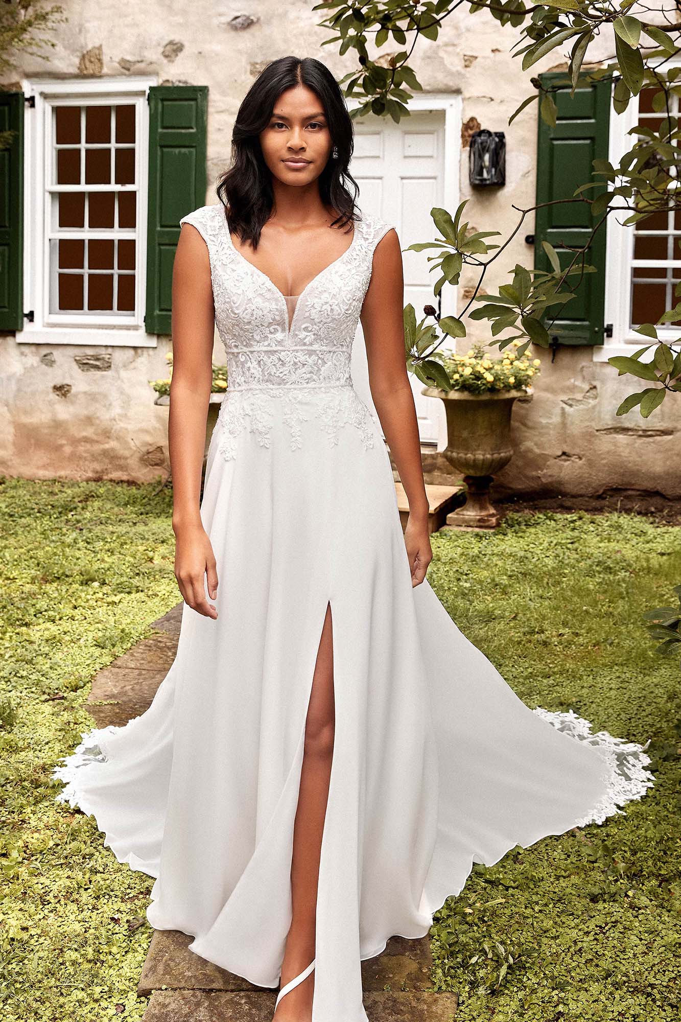 Chiffon wedding dress fashion with lace