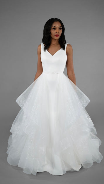 Stella York Glitter Tulle Overskirt