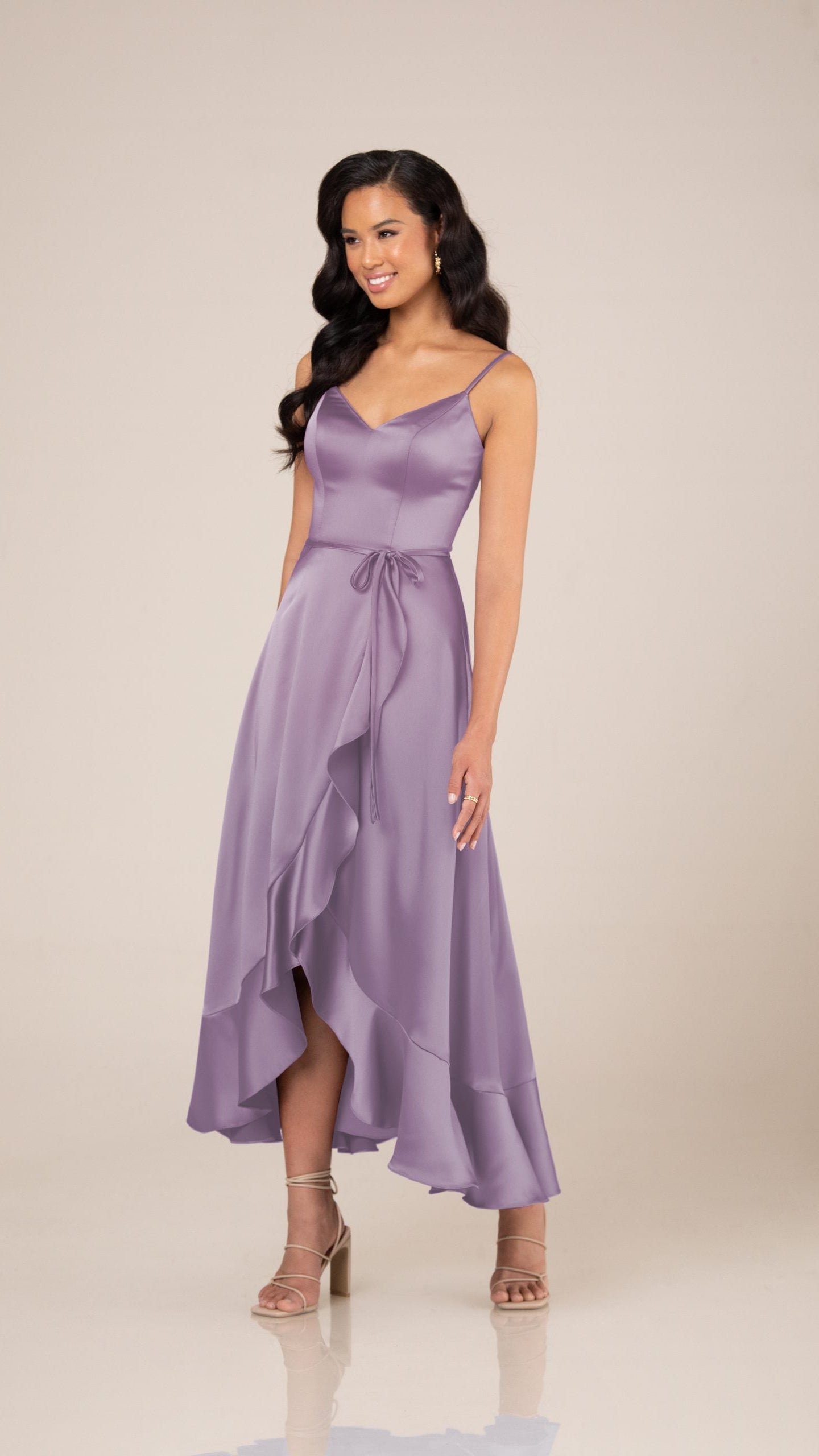 High low outlet purple bridesmaid dresses